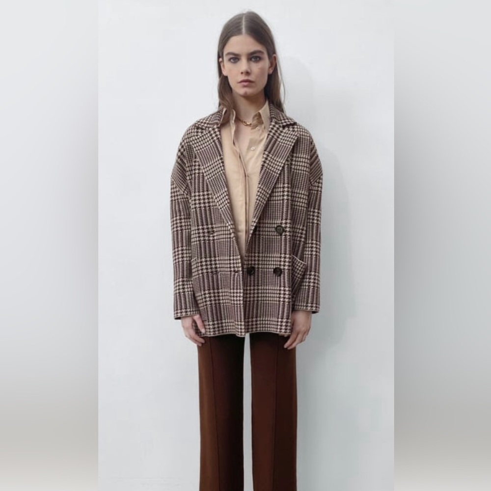 Zara Plaid Double-Breasted Women’s Knit Blazer